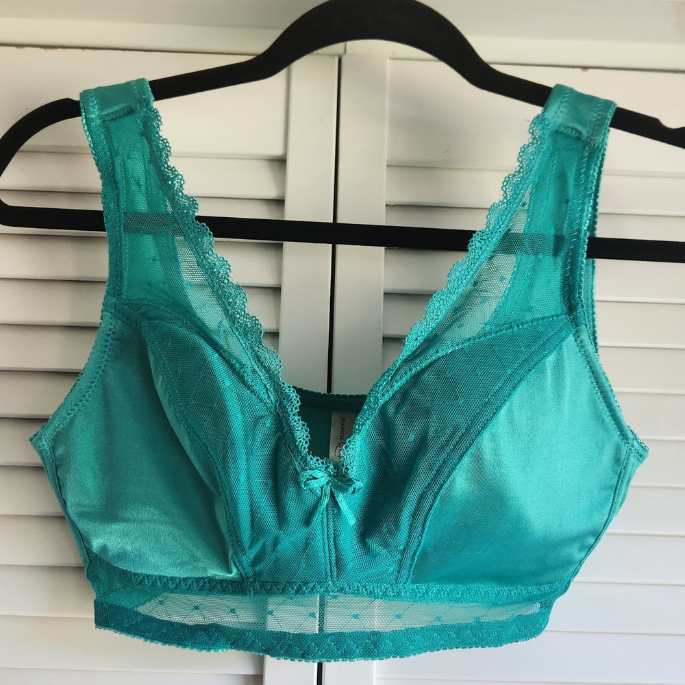 Rhonda shear Teal small Lace Trim Bralette - Picture 3 of 9